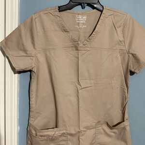 Cherokee Khaki V-Neck Scrub Top Stretchy Top